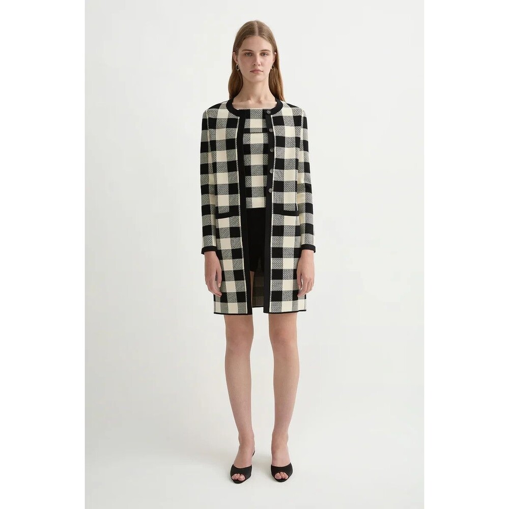 POSSE NWT Black White Heritage Plaid Textured Pippa Cardigan Sweater XS Pockets